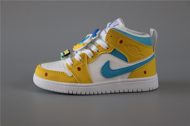 Youth Running Weapon Air Jordan 1 Gold/White Shoes 096